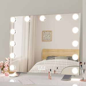 Vanity Mirror with Lights,Hollywood Lighted Makeup Cosmetic Mirrors with Smart Button,Tabletop or Wall Mounted Makeup Mirrors（Silver-48.5X40.5CM）