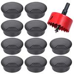 10PCS Desk Grommet, Table Cable Grommet 60mm with Hole Saw, Round Cord Cable Hole Cover Wire Organizer for Home and Office Table (Black)