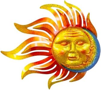 BVLFOOK Large Flame Sun Wall Art Decor, 45 inch Metal Wall Decor, Retro Hanging with Glass, Flame Sun Outdoor Indoor Wall Decorations for Patio Yard Garden Fence Living Room Bedroom
