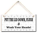 Rustic Toilet Warning Sign- Put The Lid Down, Flush & Wash Your Hands, Retro Style Bathroom Toilet Sign (5" X 10")