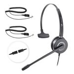 Telephone-Headset Microphone Noise-Cancelling Headphone QD - Quick Disconnect Call Center Headset with RJ09 Cables Compatible with Polycom-Yealink-GXP-Snom-Fanvil-Aastra-Mitel-Digium Phones