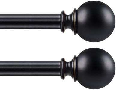 KAMANINA 2 Pack Curtain Rods for Windows 48 to 84 Inch (4-7ft), 7/8 Inch Single Heavy Duty Window Curtain Rod Adjustable Decorative Drapery Rods with Round End, Black