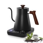 Pilipane Electric Kettle Gooseneck with Wooden Handle, Stainless Steel Water Boiler with Temperature Display, Pour Over Kettle for Coffee and Tea, Keep Warm Function, 1L