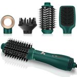 IG INGLAM Hair Dryer Brush, 4-in-1 Detachable Blow Dryer Brush, Ionic Diffuser Hair Dryer & Styler Volumizer with Oval Titanium Barrel, One-Step Hot Air Blowout Brush, Updated Push Switch, Dark Green