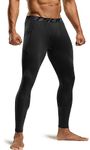 TSLA Men's Thermal Compression Trousers, Athletic Sports Leggings & Running Tights, Wintergear Base Layer Bottoms Pants, Pocket Black, L