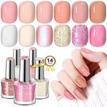 SAVILAND Fingernail Polish Set Quick Dry: 12 Colors Pastel Nail Polish Non Gel 0.34oz Castor Oil Regular Glitter Nail Polish Kit Holographic Nail Lacquer with Base Top Polish Coat French Manicure Art