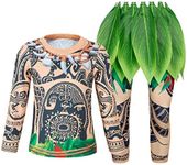 WonderBabe Maui Costume Boy's Ocean Cartoon Tattoo 3-Piece T Shirt Pants Set Cosplay Halloween Toddler Fancy Party Outfit Size 6T Brown