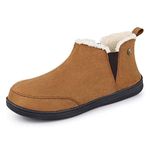 VeraCosy Men's Micro Suede Sheepskin Wool Blend Hi-Top Boot Slippers House Shoes with Elastic Dual Gores Tan,11 UK