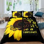 Erosebridal Sunflower Butterfly Comforter Cover for Girls Yellow Floral Bedding Set Full Size Boho Chic Kid Duvet Cover Spring Romantic Garden Style Quilt Cover Room Decorative,Black