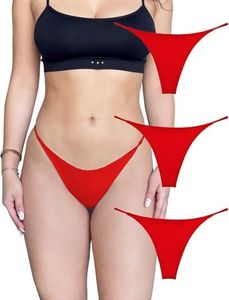 KUKU PANDA Cotton Thongs for Women Sexy Seamless Woman G String Panties 3 Pack Set (Red, X-Large)
