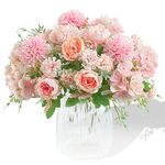 Artificial Flowers, 2 Pack Fake Peony Silk Light Pink Hydrangea Bouquet Decor Plastic Carnations Daisy Realistic Flower Arrangements Wedding Decoration Table Centerpieces, for Home Office Party Decor