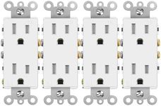 White Outlet,Greencycle 110V Outlet,4 Pack 15 Amp Decora Tamper Resistant Outlet,5-15R,3 Wire Square Outlet Wall Plug,Residential Commercial Grade,Ultra-Slim,Heavy Duty,Self-Grounding,UL/Cul