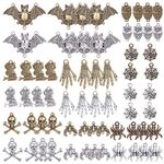 SUNNYCLUE 64Pcs 16 Style Halloween Charms Collection Mixed Color Bat Owl Spider Hand Skull Charms Pendant Jewelry Findings for DIY Necklace Bracelet Craft Supplies