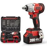 TEENO. 20V Brushless Lithium-Ion Impact Wrench 3.0Ah Batteries, Charger, 3pcs Sockets, 1/2 Inch, 320NM (Two Batteries) (Two Batteries)