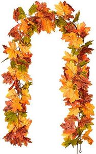 Artiflr 2 Pack Fall Maple Leaf Garland Artificial Maple Garland, Autumn Hanging Fall Leave Vines for Indoor Outdoor Wedding Thanksgiving Dinner Party Decor