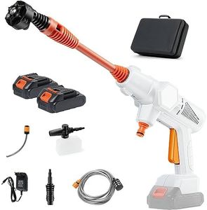 iOCHOW 21V Tragbare Hochdruckreiniger: 60Bar Elektrischer Akku Hochdruckreiniger Mit Zwei 2,0Ah Batterien & Ladegerät, 870PSI Kompakter Power Pressure Hochdruckreiniger für die Balkon- und Autowäsche