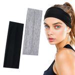 Sularpek 8cm Wide Headbands for Women, 2 pack Stretchy Fabric Headband, Headbands for Women's Hair, Unisex Breathable Headbands for Makeup, Yoga, Running, Doing Workout(Black Grey)