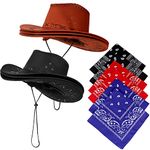 FADACAI 6 PCS Cowboy Hat with 6 Pieces Bandanna Cowgirl Cowboy Costume Hat Western Hat Fancy Dress Up Clothes by Funny Party Hats Costume Accessories for Men Women