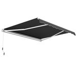 TANGZON 3.6 x 3 m Retractable Manual Awning, Aluminum Sun Shade Shelter with Crank Handle, Anti-UV Outdoor Telescopic Canopy for Patio Balcony Cafe (Grey)