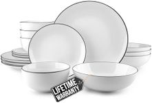 Zulay Kitchen Icon Porcelain Dinnerware Set, Service For 4 - Chip & Scratch Resistant White Plates And Bowls Sets - Microwave & Dishwasher Safe - White With Black Rim