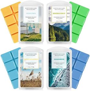 SCENTORINI Wax Melts, Wax Cubes, Soy Wax Cubes for Wax Warmer, Ocean Breeze, Fresh Linen, Bohemia Forest, Winds in Summer, 4 x 2.5oz