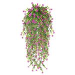 HBell 2Pcs Artificial Hanging Flowers,UV-Resistant Fake Hanging Plants Flower Bouquet Hanging Vine Plants Drooping Plants for Wall Home Garden Yard Patio Wedding Indoor Outdoor Decoration (Fuchsia)