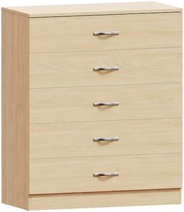 Home Discount Cajonera de Pino, 5 cajones con Tiradores y Corredores de Metal, Soporte de cajón único antiarqueamiento, Muebles de Dormitorio Riano