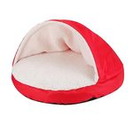 HappyCare Textiles Durable oxford to Sherpa Pet Cave and Round Pet Bed, 25", with removable top and insert