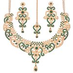 Touchstone Indian Bollywood Princess Diana Studded Diamond Look Faux Emerald Pearls Wedding Grand Designer Jewelry Choker Necklace With Mangtika In Gold Tone For Women.