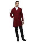 CHKOKKO Men Winter Wear Solid Double Breasted Long Coat Maroon L