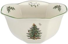 Spode Christmas Tree Hexagonal Nut Bowl - 7-Inch Decorative Earthenware Bowl for Serving Nuts, Candy, and Holiday Treats - Elegant Christmas Tableware and Home Decor - Iconic Design, Dishwasher Safe