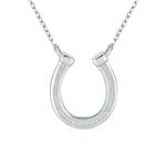 Delicate White Created Opal Equestrian Good Luck Charm Horseshoe Necklace Pendant Western Jewelry For Women Teens Graduation Gift .925 Sterling Silver