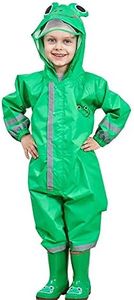 SSAWcasa Toddler Rain Suit,Waterproof Girls Boys Raincoat,Kids Rain Poncho,Unisex Baby Rain Gear Jacket Coverall (M, Green Frog)