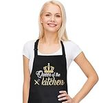 JOELELI Funny Baking Apron for Women Cotton Baking Apron Kitchen Cooking Aprons with Pockets Adjustable Bakers Apron Chef Bib Aprons Idea Birthday Gifts for Mum Wife (Queen of the Kitchen)