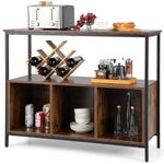 COSTWAY Modern Buffet Sideboard, Wooden Storage Cabinet with Open Shelf, 3 Compartments & Adjustable Foot Pads, Metal Frame Display Organiser Console Table for Kitchen Dining Living Room (Coffee)