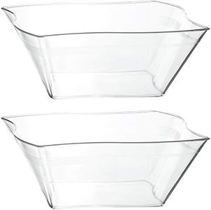 PLASTICPRO Disposable Elegant Wave Design Square Plastic Clear Serving Bowls Large Size, Heavy Duty, for Party's Snack or Salad Bowl, Pack of 4