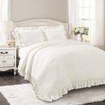 Lush Decor Reyna Comforter White Ruffled 3 Piece Set with Pillow Shams, Full Queen