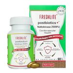 FRESHLITE Daily Cardiovascular Support - 2500FU Premium Japanese Nattokinase & Postbiotics: Effective Natrual Relief from Blood Pressure, Cholesterol & Clot | JNKA Certified | 60 Vegan Capsules