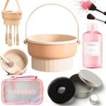 3 In 1 Makeup Brush Cleaning Set Multifunctional Washing Bowl Drying Basket with Handle Silicone Cleaner Mat Removal Cleaner Sponge 150ml Professional Makeup Brush Cleaner