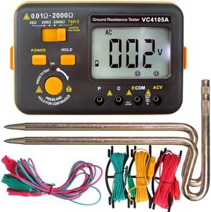 SKYCENX VC4105A Earth Resistance Tester Digital Grounding Resistance Meter 20/200/2000Ω Ground Resistance 750V AC Voltage Measure Backlight LCD Display Data Hold