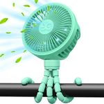 GUSGU Stroller Fan Clip on for Baby, Flexible Tripod & Rechargeable Battery, Small Personal Fan, Mini Portable Fan for Travel, Handheld, Car (Green)