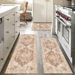 Yamaziot Boho Washable Kitchen Rugs Sets of 3, Non Slip Kitchen Mats for Floor with Rubber Backing, Waterproof & Stain Resistant Thick Carpet Runner Throw Rugs for Kitchen, Laundry Room, Hallway