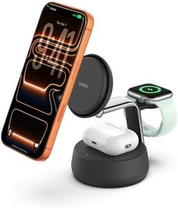 Belkin MagSafe Charger Compatible, 3-in-1 Charging Station, Qi2.2 25W w/Cooling Fan (On/Off Control) Magnetic Wireless Charger for iPhone 17, Apple Watch, AirPods, Pixel 10 (45W Adapter Included)