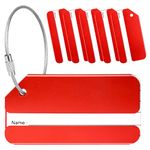 Yizhet Luggage Tags 6 Pcs Luggage Labels for Suitcases, Aluminium Alloy Suitcase Tags for Travel with Steel Loop, 6 Colors Travel Tags for Luggage Baggage Identity ID Labels (Red)