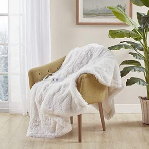 Serta Mila Shaggy Heated Throw Blanket - Soft Faux Fur Heated Blanket, Fast Heating, Auto Shut Off Timer, Low EMF, 5 Heat Setting, ETL Certified, Machine Washable Electric Blanket, Champagne 50"x60"