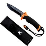 Bear Grylls Ultimate Knife - Fixed Blade Knife, Full Tang Knife with Serrated Edge, Fire Striking Edge, and Emergency Whistle, Includes Sheath - 4.75” Blade, Stainless Steel Blade, Black