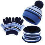 Kids Toddlers Winter Knit Warm Beanie Hat Scarf Gloves Set for Boys Girls Age 2-7, Pompom Cap Neck Warmer Gloves Fleece Lined