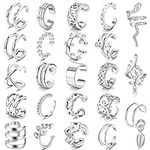 Morfetto 23Pcs Ear Cuffs Earrings Set for Women Non-Piercing Cartilage Clip On Helix Wrap Earring Adjustable Snake Leaf Ear Clip Fake Cartilage Earring Silver