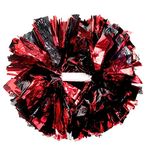 Lovecheer 2PCS Pom Poms Cheerleading Metallic Black and Red Cheer Pom Poms with Baton Handle for Sports Team Spirit Dance Party