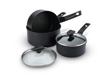 Prestige - 9x Tougher - 3 Piece Saucepan Set - Durable Cookware - Superior Dimpled Non-Stick - Induction Suitable - Dishwasher and Oven Safe - Glass lids - 10 Year Guarantee - 16/18/20 cm